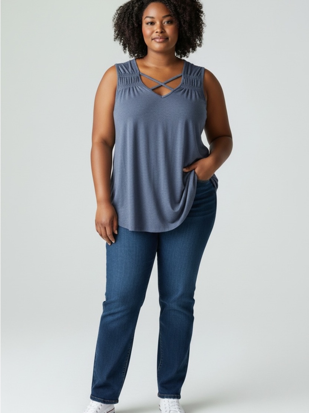 Maurices Blue Crisscross Sleeveless Tank Top